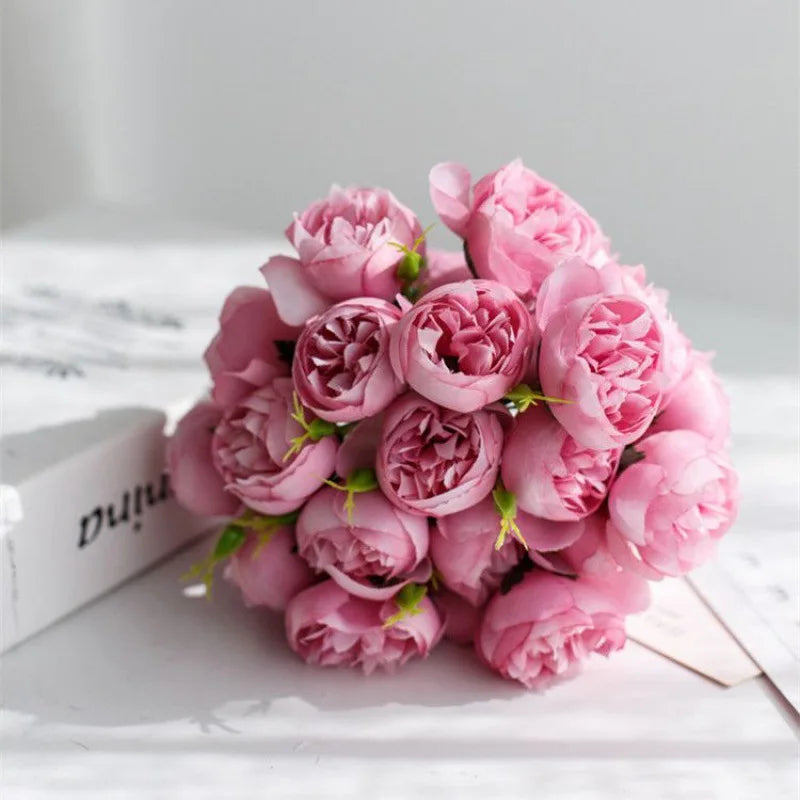 27 Head Rose Pink Peony Silk Artificial Flowers