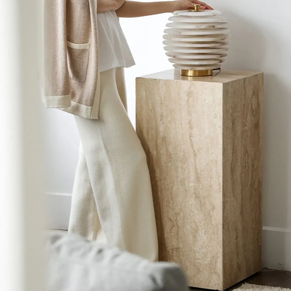Beige Travertine Side Table