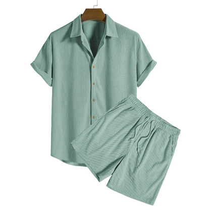 Short-Sleeved Corduroy Button Up Shirt & Shorts