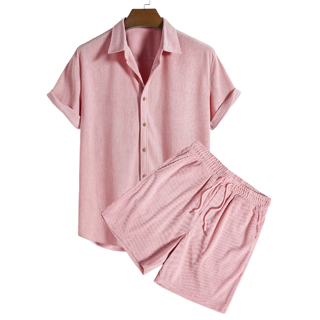 Short-Sleeved Corduroy Button Up Shirt & Shorts