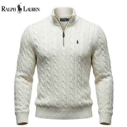 RL Chunky Cable-Knit Cotton Quarter-Zip Sweater
