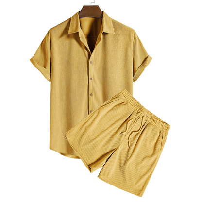Short-Sleeved Corduroy Button Up Shirt & Shorts