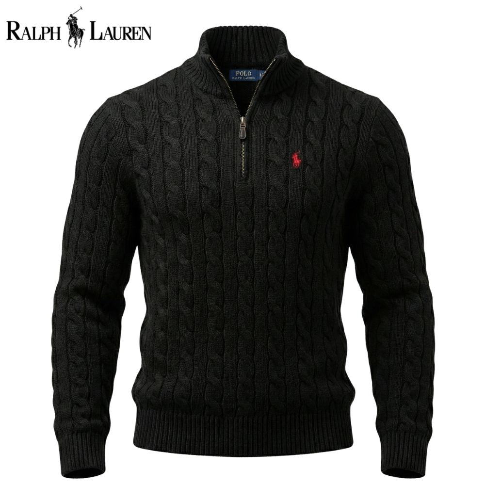 RL Chunky Cable-Knit Cotton Quarter-Zip Sweater