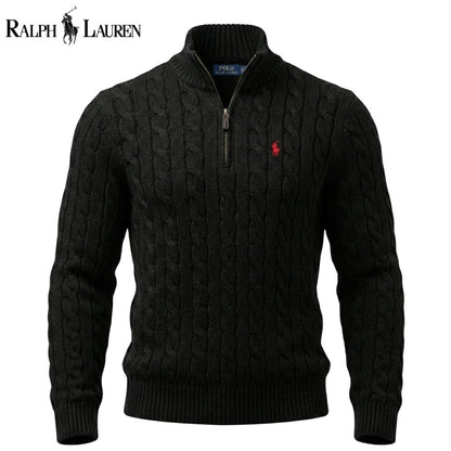 RL Chunky Cable-Knit Cotton Quarter-Zip Sweater