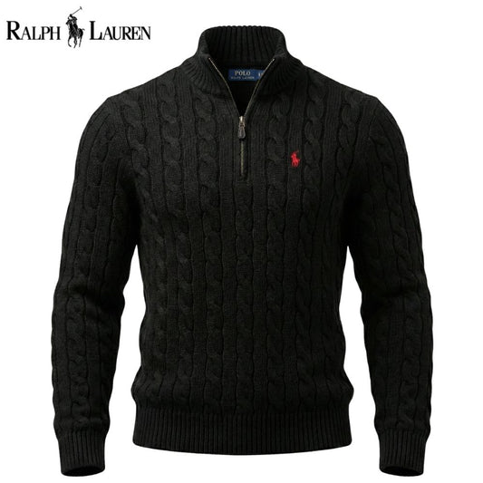 RL Chunky Cable-Knit Cotton Quarter-Zip Sweater