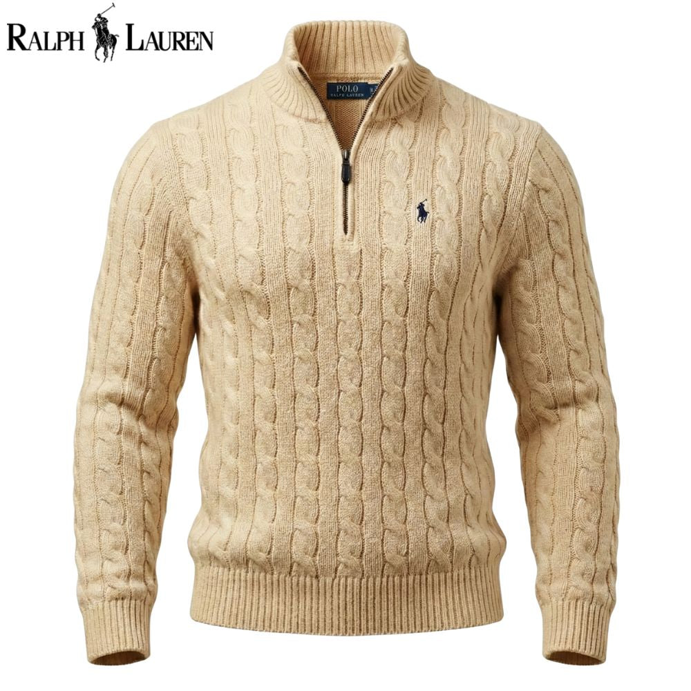 RL Chunky Cable-Knit Cotton Quarter-Zip Sweater