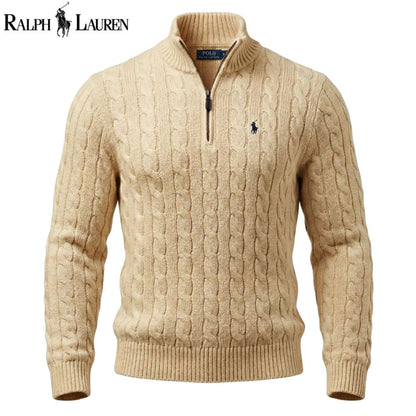 RL Chunky Cable-Knit Cotton Quarter-Zip Sweater