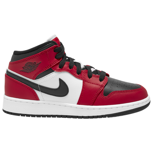 Jordan AJ 1 Mid - Boys' Grade School - Black/Black/Gym Red