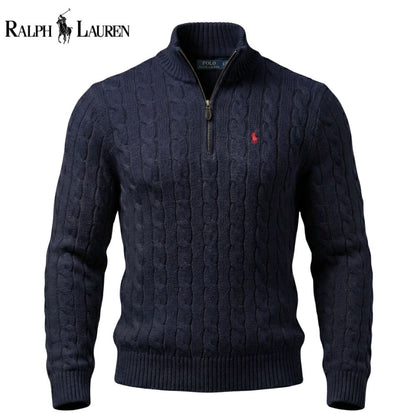 RL Chunky Cable-Knit Cotton Quarter-Zip Sweater