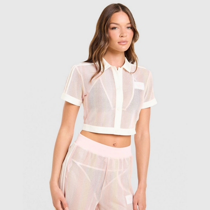 Cropped crochet polo shirt and Originals pants