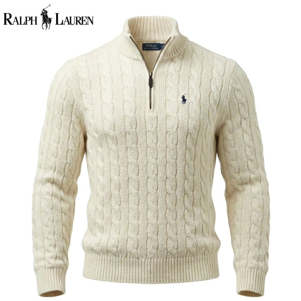 RL Chunky Cable-Knit Cotton Quarter-Zip Sweater