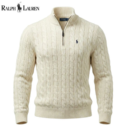 RL Chunky Cable-Knit Cotton Quarter-Zip Sweater