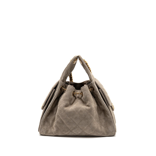 CHANEL SMALL 25 BAG SUEDE GREY GHW (MICROCHIP)