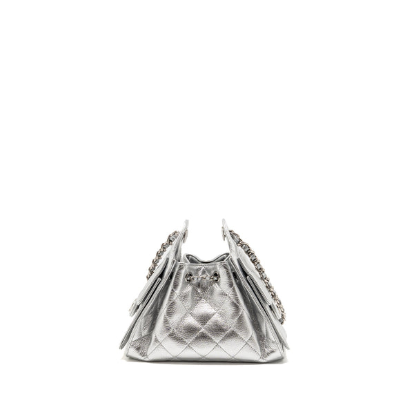 CHANEL MINI 25 BAG METALLIC GRAINED CALFSKIN SILVER SHW (MICROCHIP)