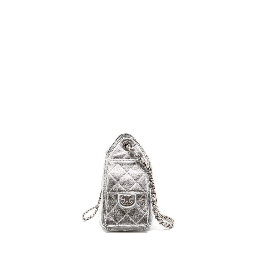 CHANEL MINI 25 BAG METALLIC GRAINED CALFSKIN SILVER SHW (MICROCHIP)
