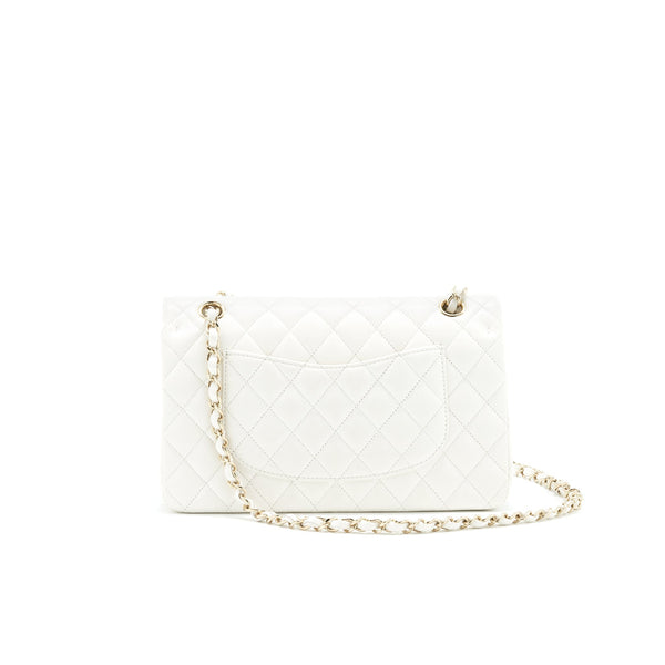 CHANEL MEDIUM CLASSIC DOUBLE FLAP BAG CAVIAR WHITE WITH LGHW