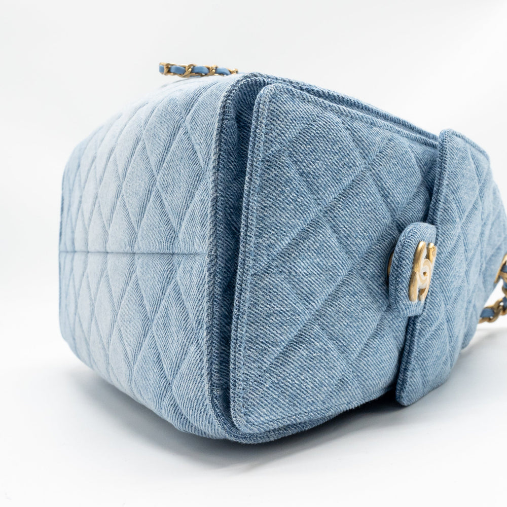 CHANEL SMALL 25 BAG WASHED DENIM LIGHT BLUE GHW (MICROCHIP)