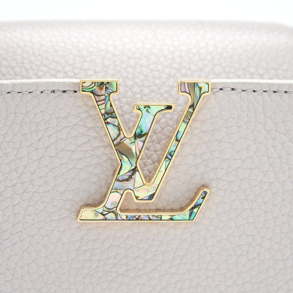 LOUIS VUITTON CAPUCINES BB BRUME GREY GOLD HARWARE WITH ABALONE-SHELL