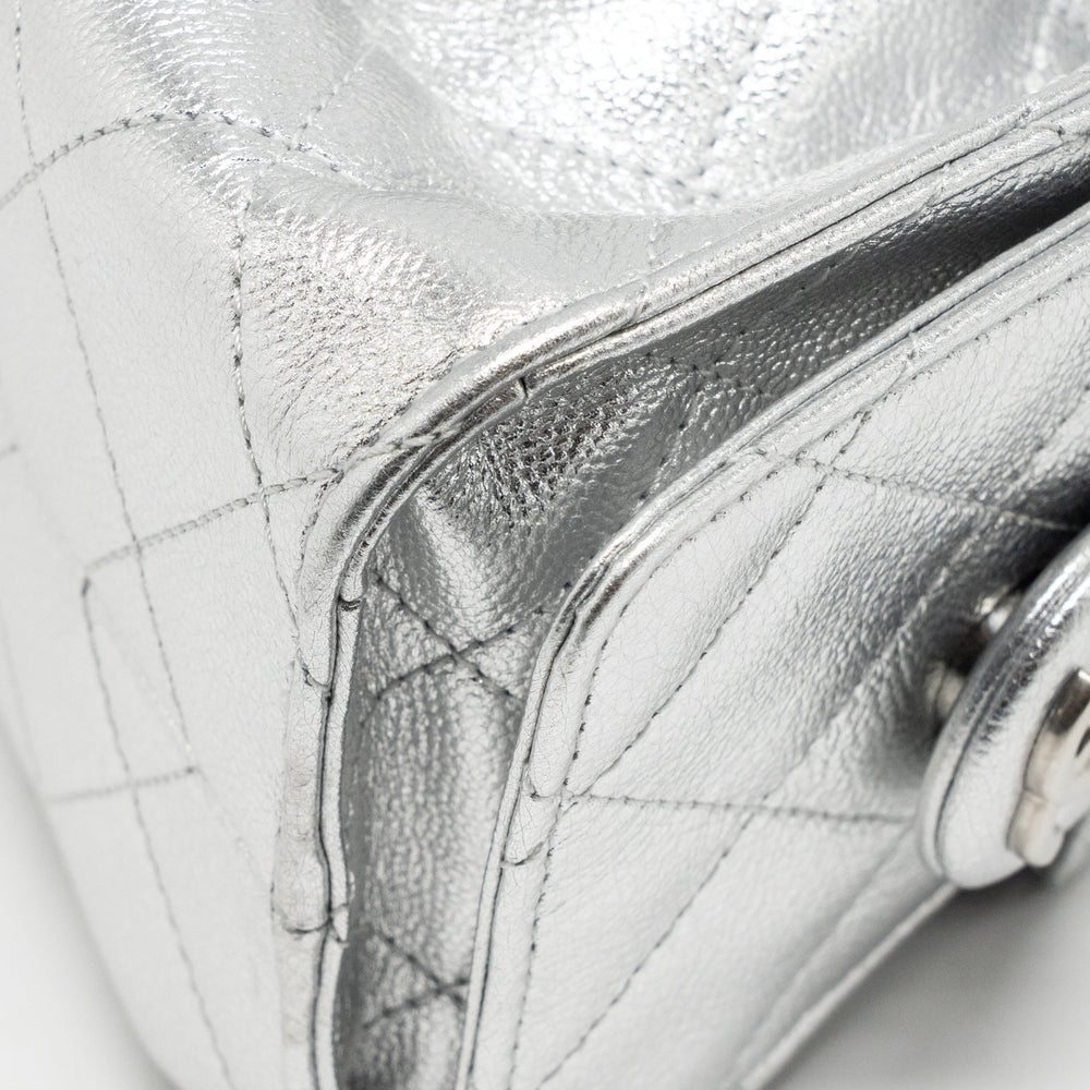 CHANEL MINI 25 BAG METALLIC GRAINED CALFSKIN SILVER SHW (MICROCHIP)