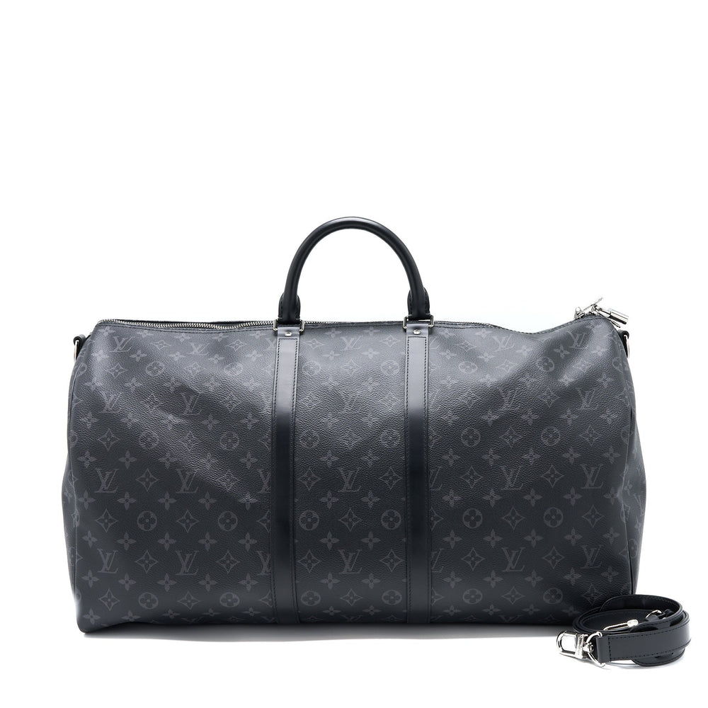 LOUIS VUITTON KEEPALL 55 WITH SHOULDER STRAP MONOGRAM ECLIPSE CANVAS SHW