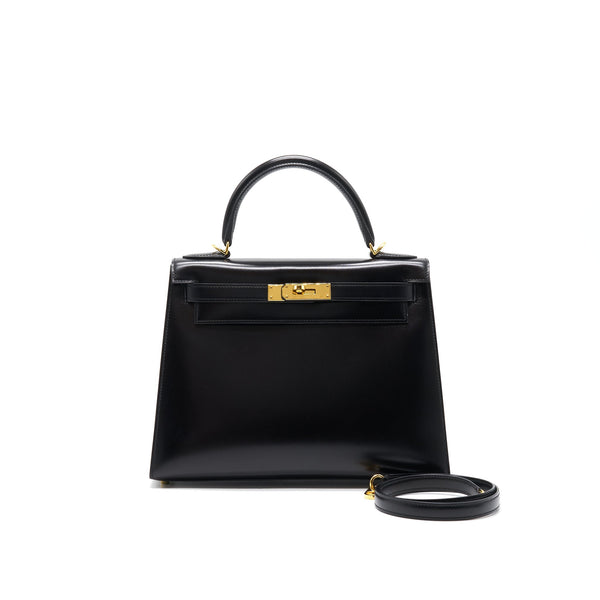 Hermes Kelly 28 Box Leather Black GHW