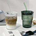 1pc 400ml Stripe Glass with Lid/Straw
