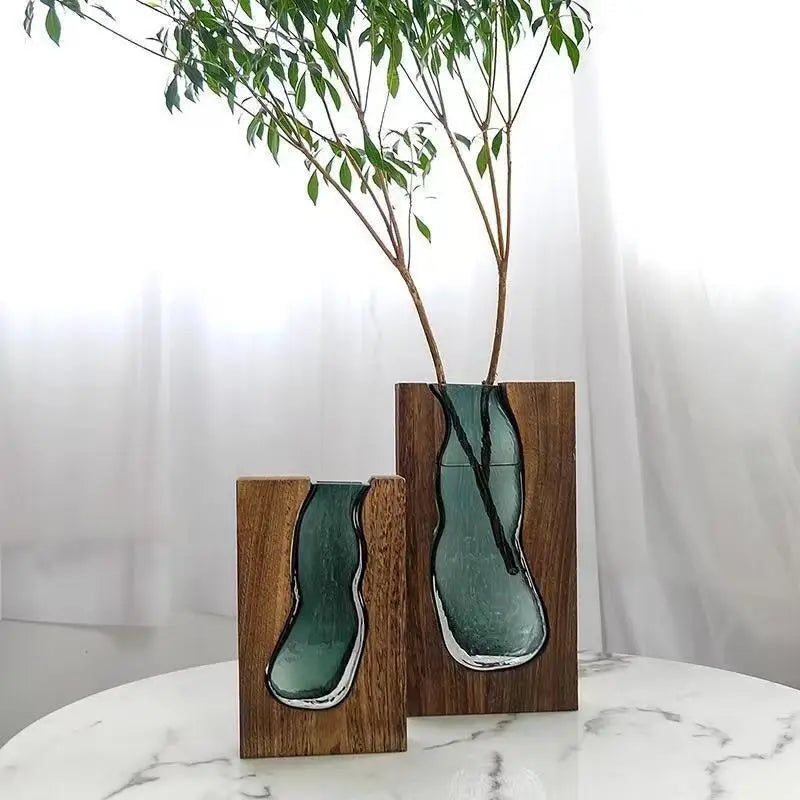 Jade Glass & Wooden Vase