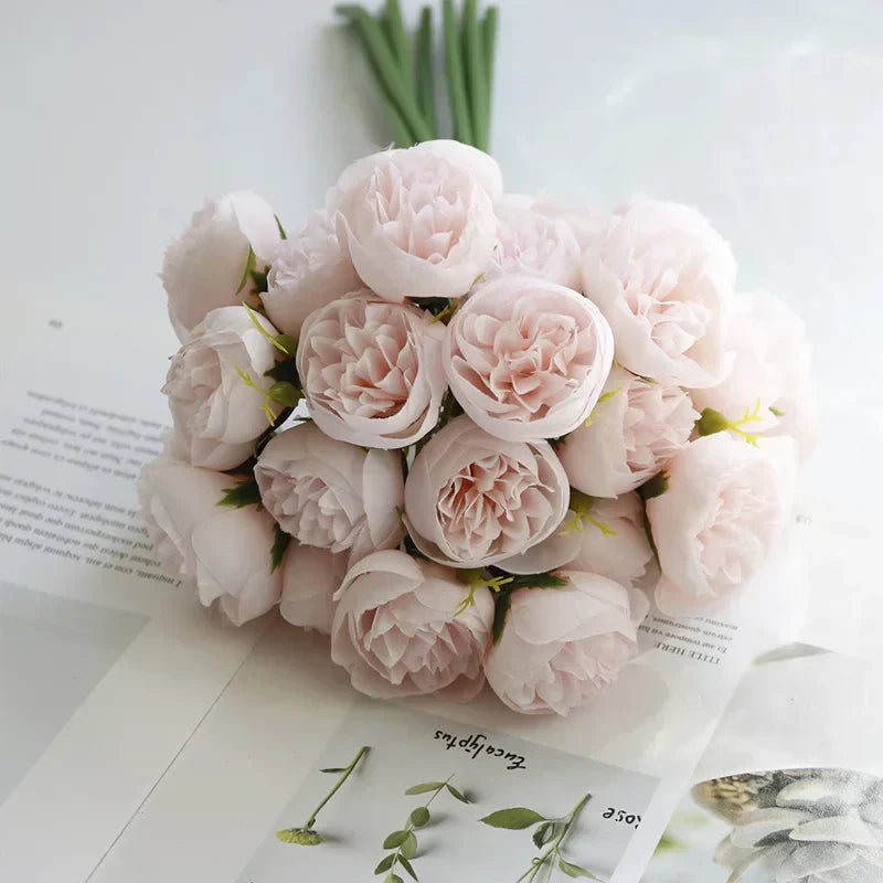 27 Head Rose Pink Peony Silk Artificial Flowers