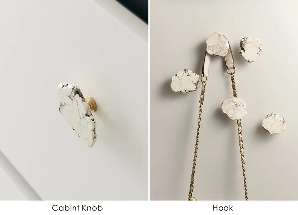 Natural White Turquoise Marble Handle & Hooks