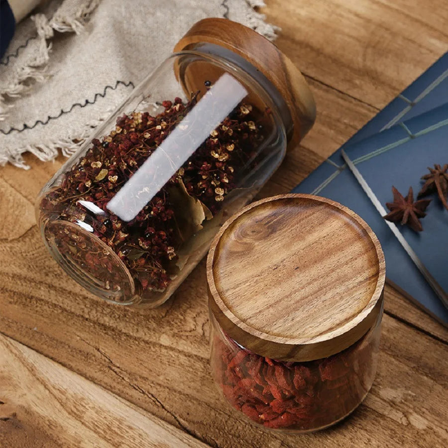 Wooden & Glass Storage Jars