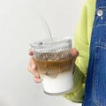 1pc 400ml Stripe Glass with Lid/Straw