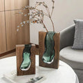 Jade Glass & Wooden Vase