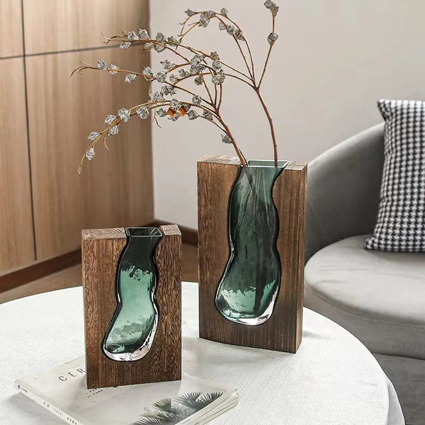 Jade Glass & Wooden Vase