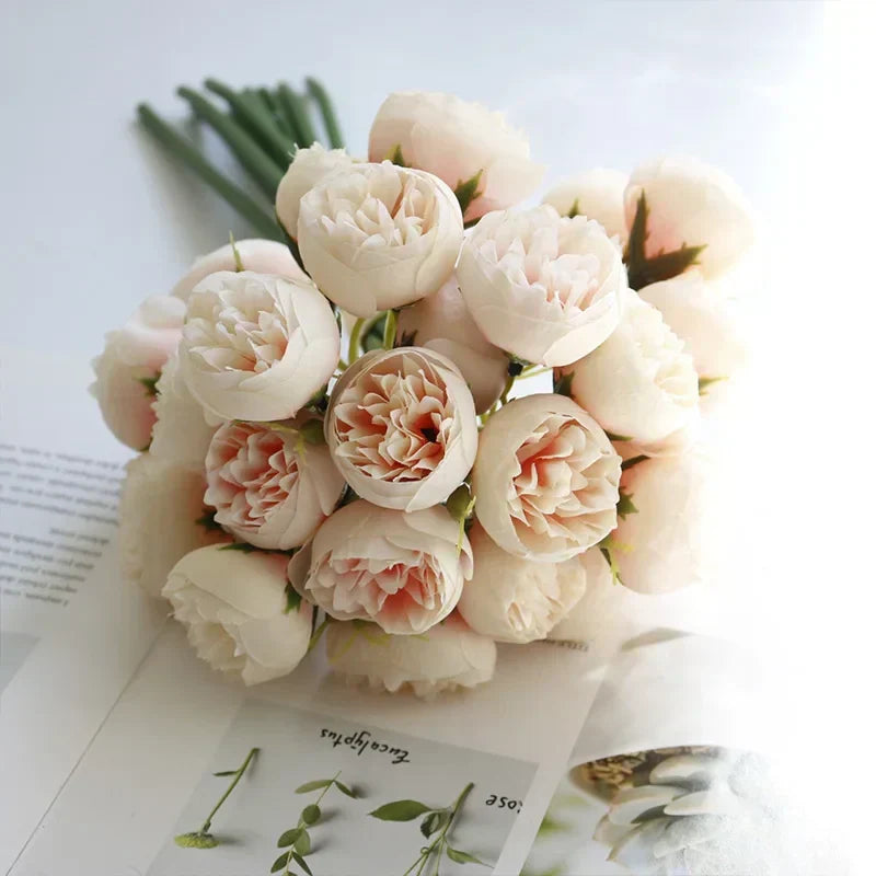 27 Head Rose Pink Peony Silk Artificial Flowers