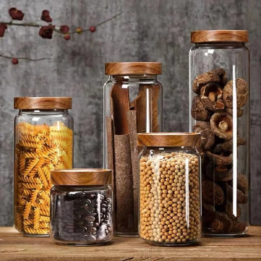 Wooden & Glass Storage Jars