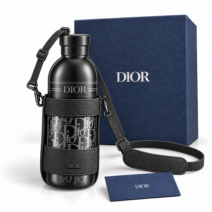 Black Dior Aqua bottle set with navy box and blue Dior card on white